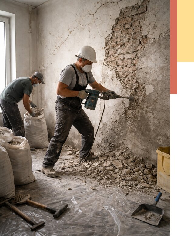 Демонтаж штукатурки со стен в Коврове от 7367 руб/м² — быстро и недорого | ОТДЕЛОЧНИК-Квр