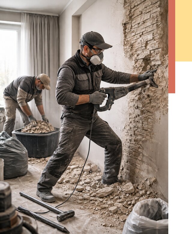 Демонтаж декоративного камня в Коврове от 1484 руб/м² — быстро и недорого | ОТДЕЛОЧНИК-Квр