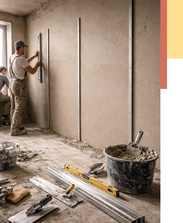 Штукатурка стен по маякам в Коврове от 5628 руб./м² — выравнивание под ключ | ОТДЕЛОЧНИК-Квр