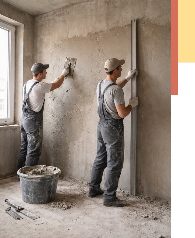 Штукатурка бетонных стен в Коврове от 4604 руб/м² — качественно и быстро | ОТДЕЛОЧНИК-Квр