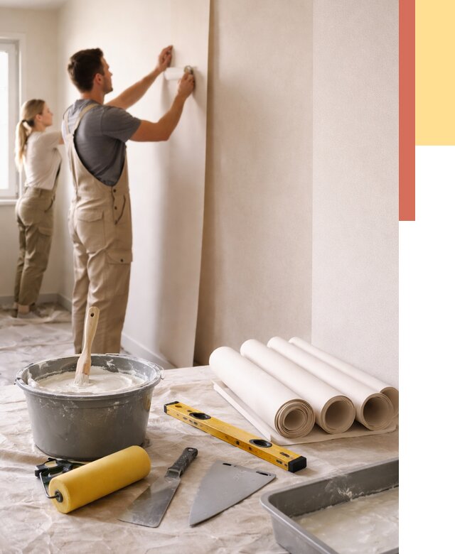 Поклейка бумажных обоев в Коврове от 5628 руб./м2 — быстро и недорого | ОТДЕЛОЧНИК-Квр