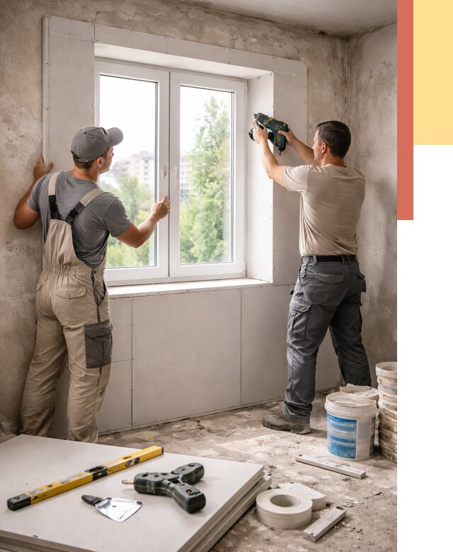 Монтаж откосов из гипсокартона в Коврове от 4604 руб. под ключ | ОТДЕЛОЧНИК-Квр