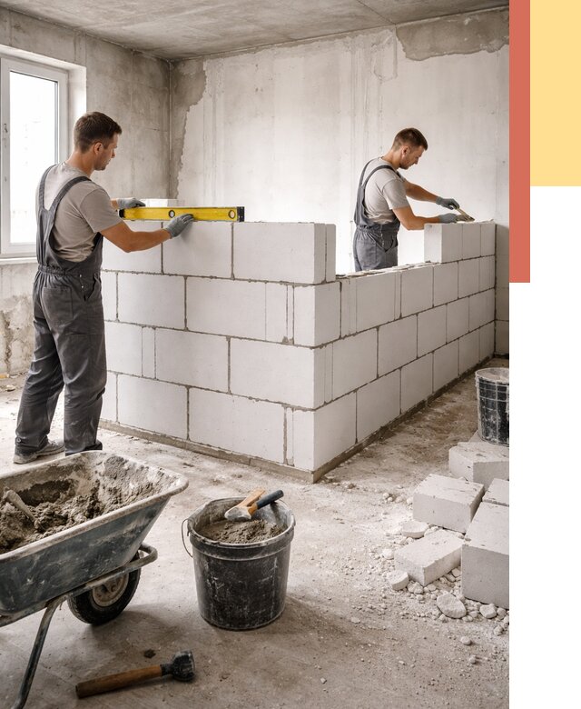 Кладка перегородок из ПГП в Коврове от 2558 руб./м2 — монтаж и возведение под ключ | ОТДЕЛОЧНИК-Квр