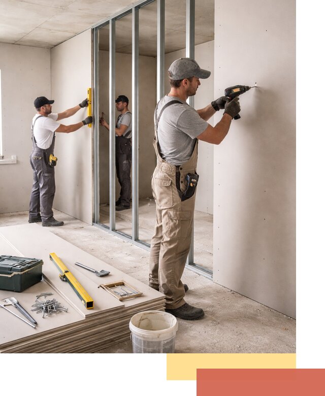 Однослойная перегородка из гипсокартона в Коврове под ключ, монтаж и отделка