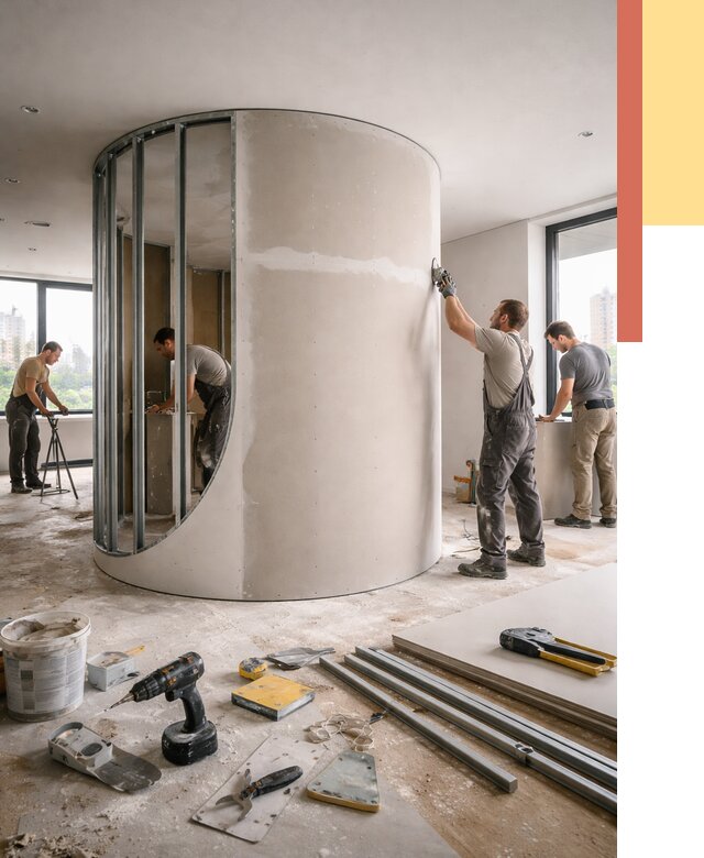 Радиусная перегородка из гипсокартона в Коврове от 2967 руб. под ключ | ОТДЕЛОЧНИК-Квр