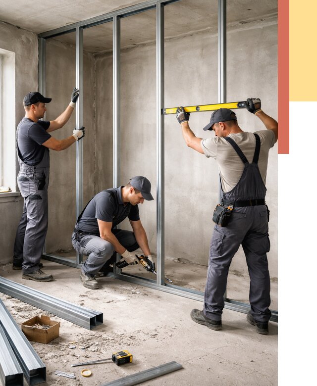 Монтаж каркаса перегородки из профиля в Коврове от 767 руб. | ОТДЕЛОЧНИК-Квр