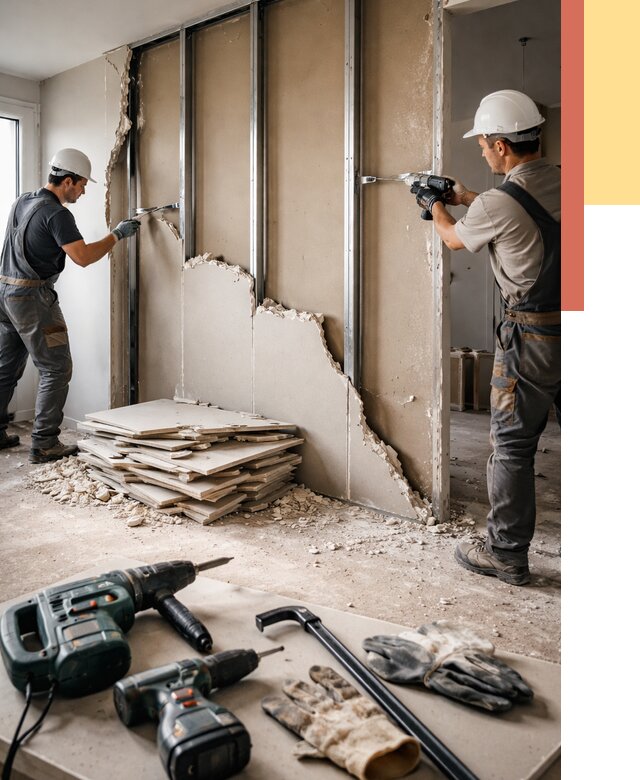 Демонтаж перегородки из гипсокартона в Коврове от 1228 руб. быстро и недорого | ОТДЕЛОЧНИК-Квр