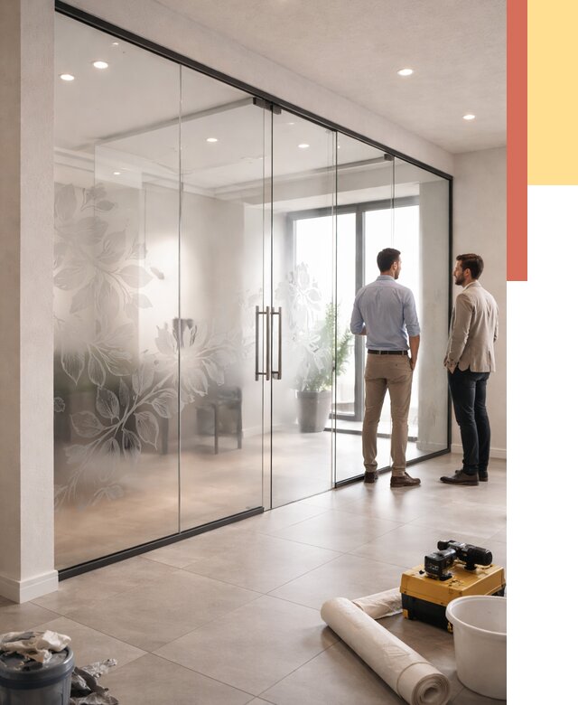 Стеклянные перегородки с рисунком в Коврове от 12790 руб. монтаж и нанесение | ОТДЕЛОЧНИК-Квр