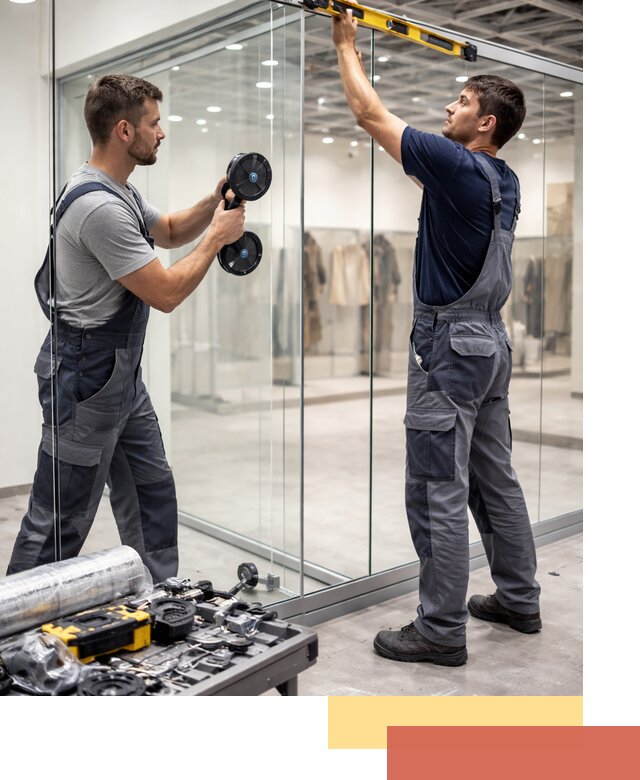 Стеклянные перегородки для магазинов в Коврове — монтаж и установка