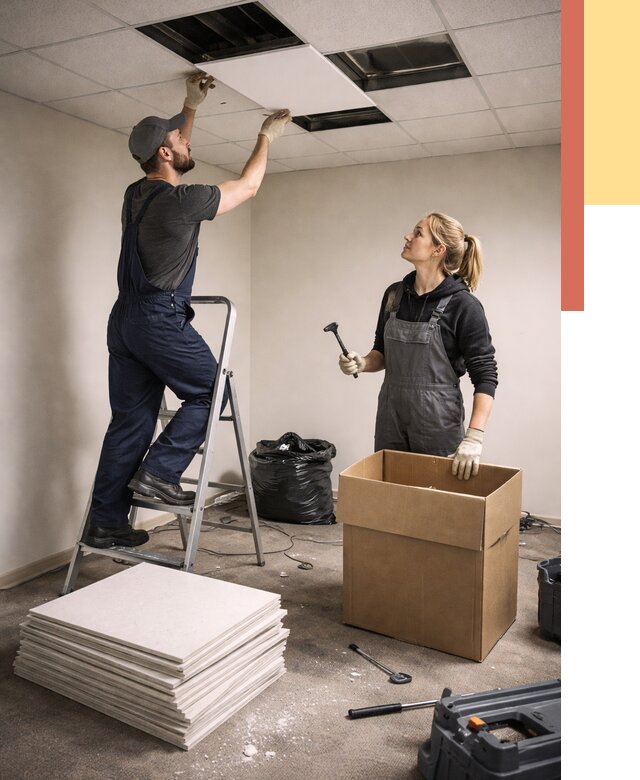 Демонтаж потолочной плитки в Коврове от 4604 руб. быстро и недорого | ОТДЕЛОЧНИК-Квр