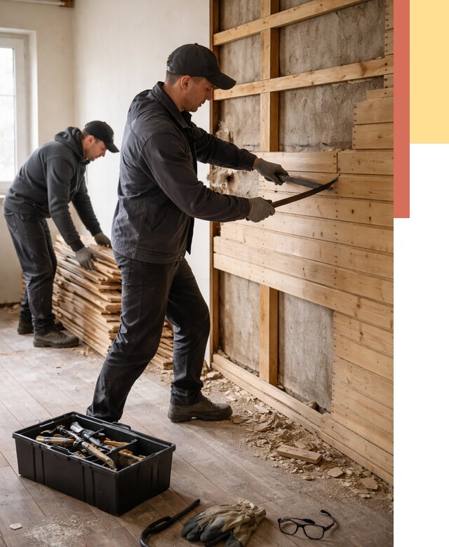 Демонтаж вагонки в Коврове от 3888 руб/м2 — быстро и недорого | ОТДЕЛОЧНИК-Квр