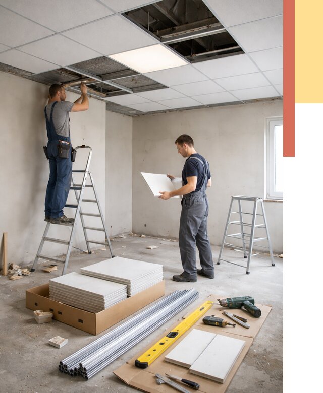 Монтаж потолка армстронг в Коврове от 4604 руб/м2 — быстрая установка под ключ | ОТДЕЛОЧНИК-Квр