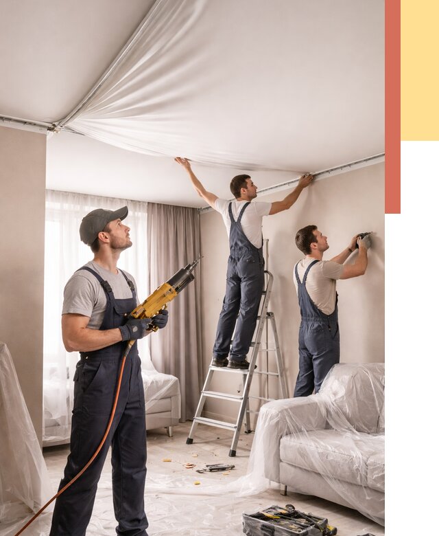 Установка натяжного потолка в Коврове от 4604 руб. | Быстро и недорого — ОТДЕЛОЧНИК-Квр