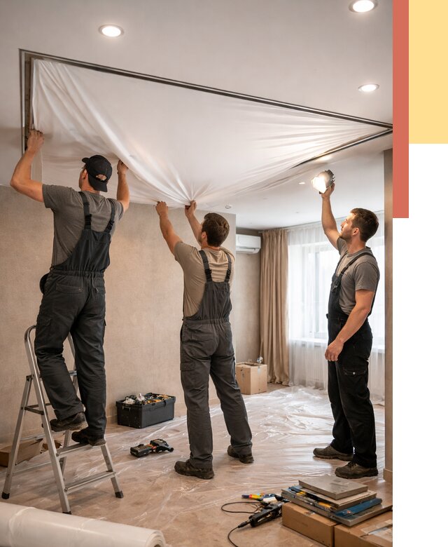 Монтаж ПВХ натяжного потолка в Коврове от 3581 руб. под ключ | ОТДЕЛОЧНИК-Квр