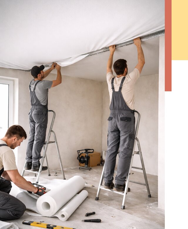 Монтаж тканевого натяжного потолка в Коврове от 3581 руб. под ключ | ОТДЕЛОЧНИК-Квр