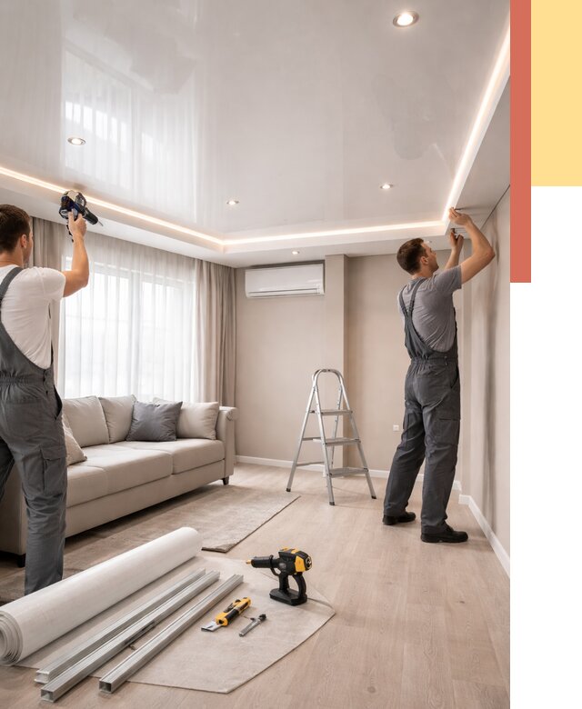 Монтаж глянцевого натяжного потолка в Коврове от 767 руб. под ключ | ОТДЕЛОЧНИК-Квр