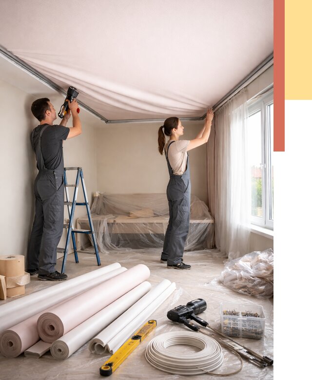 Монтаж цветного натяжного потолка в Коврове от 4297 руб/м² — быстро и недорого | ОТДЕЛОЧНИК-Квр