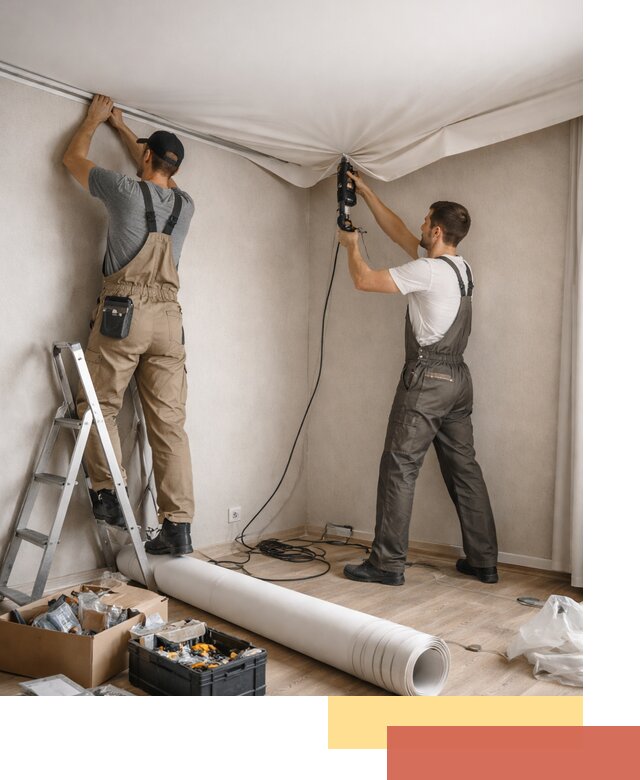 Монтаж цветного натяжного потолка в Коврове за один день