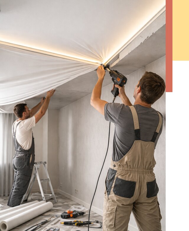 Монтаж натяжного потолка с подсветкой в Коврове от 972 руб. | ОТДЕЛОЧНИК-Квр