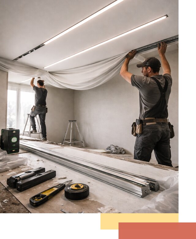 Монтаж натяжных потолков со световыми линиями в Коврове