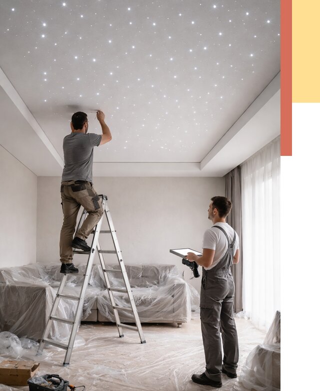 Монтаж натяжного потолка «звездное небо» в Коврове от 6651 руб. | ОТДЕЛОЧНИК-Квр