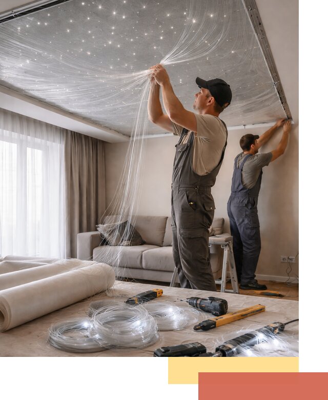 Монтаж натяжного потолка «Звездное небо» в Коврове