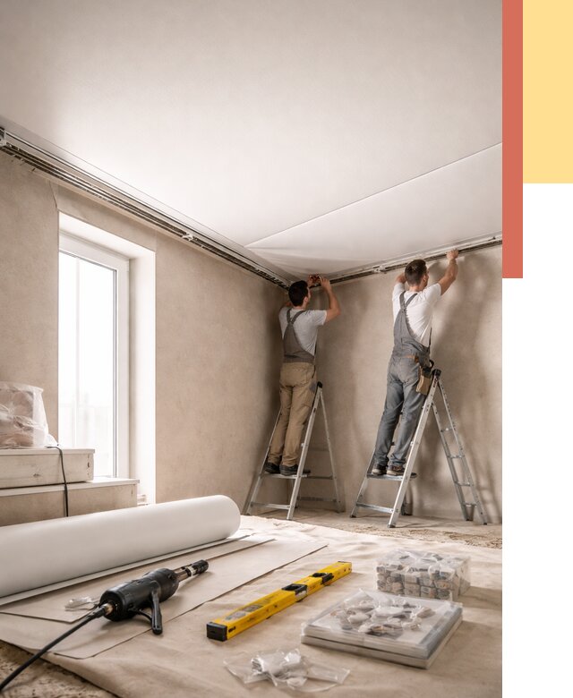 Монтаж натяжного потолка в спальне в Коврове от 3888 руб. под ключ | ОТДЕЛОЧНИК-Квр