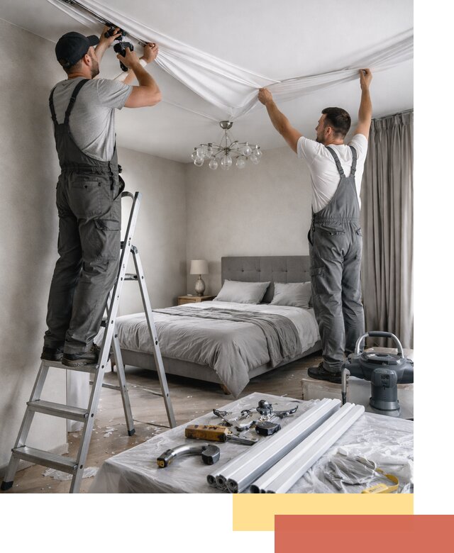 Монтаж натяжного потолка в спальне в Коврове