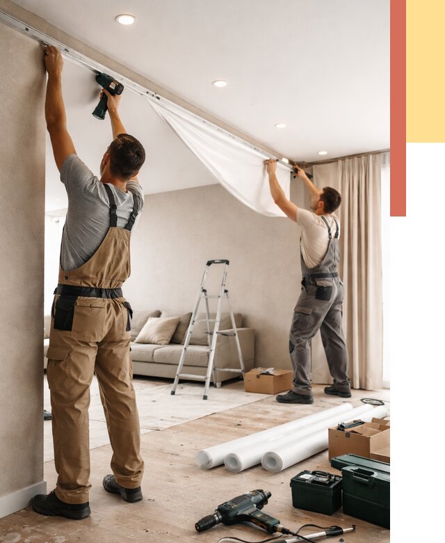 Монтаж натяжного потолка в гостиной в Коврове от 563 руб. | ОТДЕЛОЧНИК-Квр