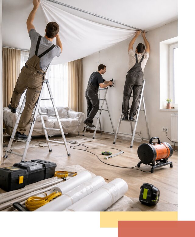 Монтаж натяжного потолка в гостиной в Коврове