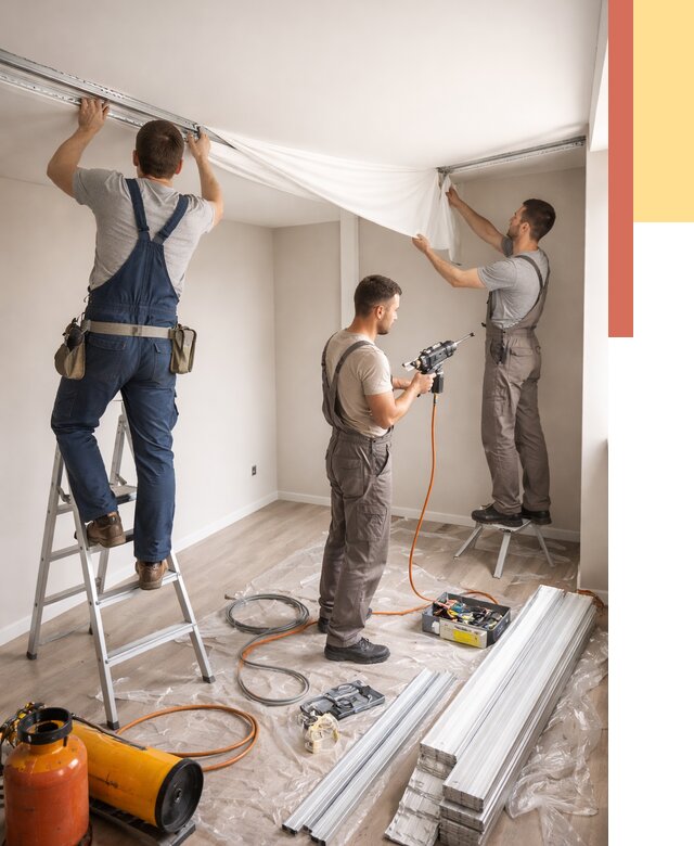 Монтаж натяжного потолка в студии в Коврове от 5628 руб. — быстро и недорого | ОТДЕЛОЧНИК-Квр