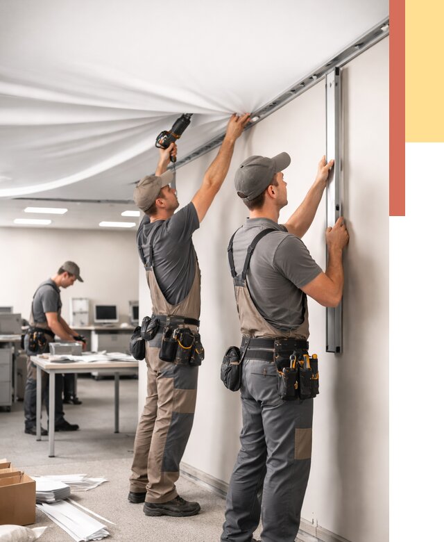 Монтаж натяжного потолка в офисе в Коврове от 460 руб/м² — быстро и недорого | ОТДЕЛОЧНИК-Квр