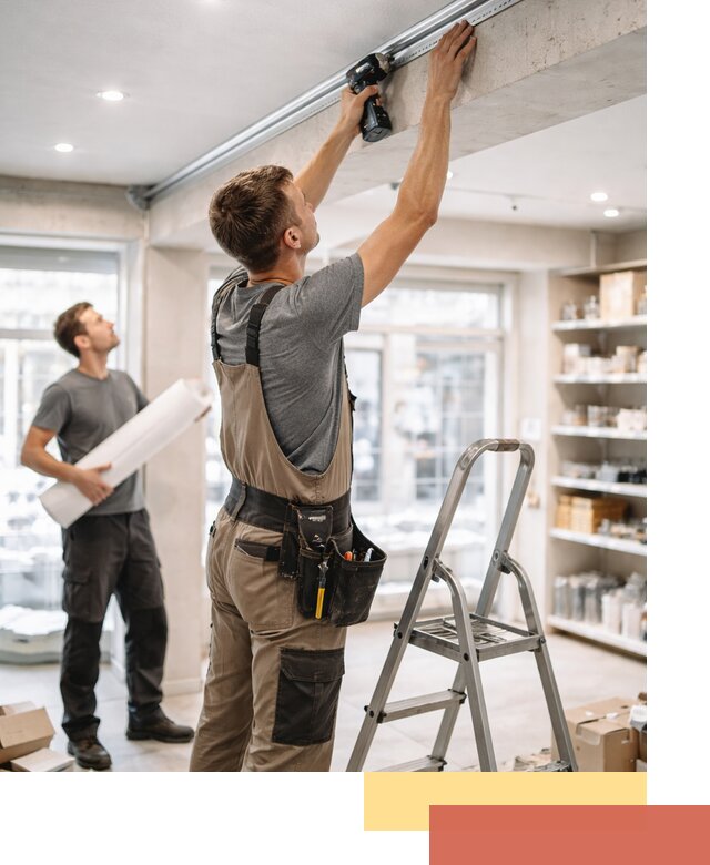 Монтаж натяжных потолков в магазине в Коврове