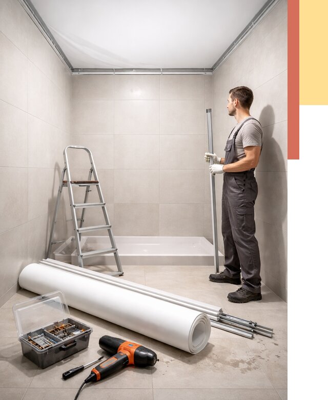 Монтаж натяжного потолка в санузле в Коврове от 1893 руб. — ОТДЕЛОЧНИК-Квр