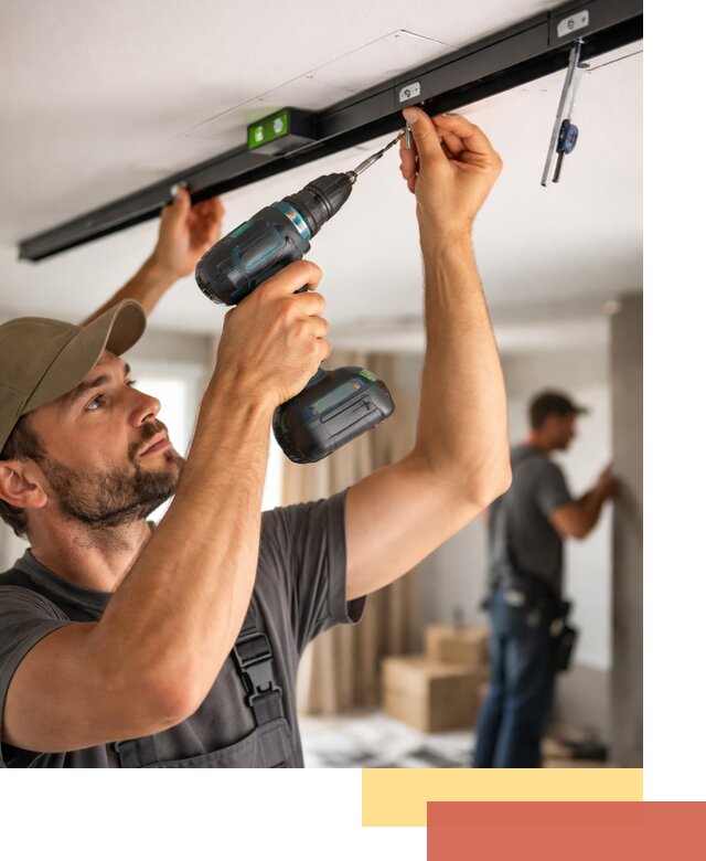 Установка трековых светильников в натяжной потолок в Коврове