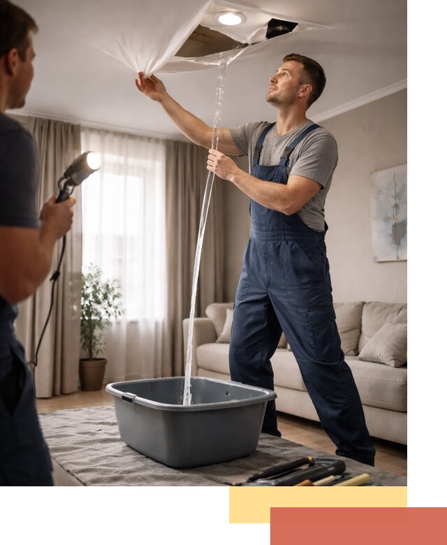 Слив воды с натяжного потолка в Коврове быстро и аккуратно