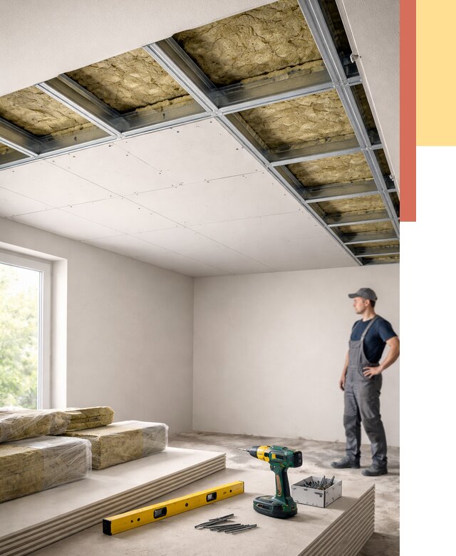 Звукоизоляция потолка ГКЛ в Коврове от 972 руб. — монтаж под ключ | ОТДЕЛОЧНИК-Квр